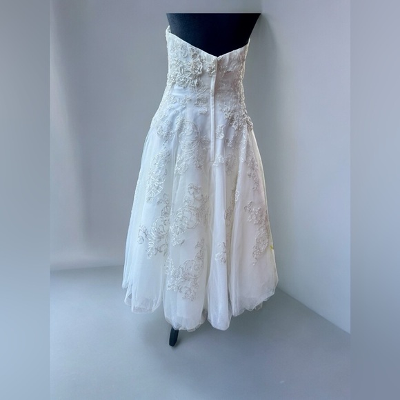 Oleg Cassini | Vintage Enhanced Beading, Strapless, Tea Length Wedding Dress - Picture 5 of 15